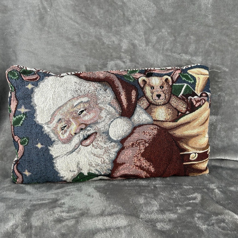 Vintage Christmas Tapestry‎ Pillow Double Sided Santa Snowmen Holiday Home Decor